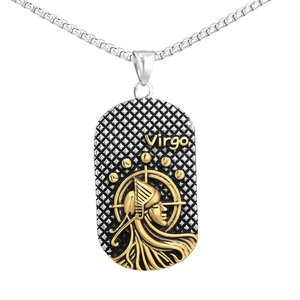 Vintage silver chain necklace featuring an oval Virgo zodiac pendant with gold relief