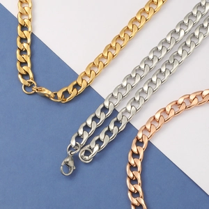 Hip hop style Cuban link necklaces in gold, silver, and rose gold finishes with lobster clasp