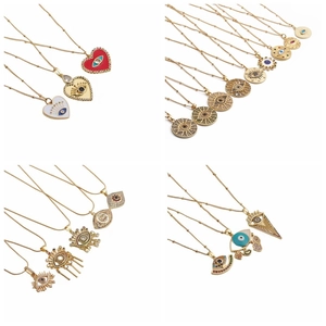 Evil Eye Pendant Necklace Copper Gold Plated Zircon Enamel Boho Lucky Amulet Jewelry For Women Girls