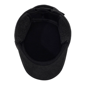 Winter flat cap for elderly men with ear flaps and warm lining in dark gray wool