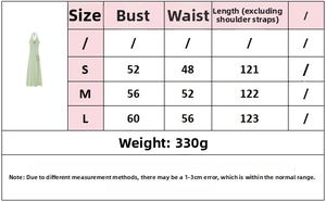 Size chart for backless knit dress showing bust and waist measurements in S, M, L