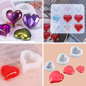 Lot de moules en silicone en forme de cœur pour bijoux en résine avec divers formats 3D