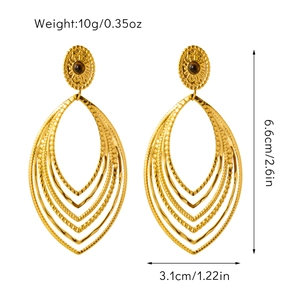Detailed size chart for gold bohemian earrings featuring inlaid brown stone beads