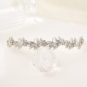 Silver bridal crown with crystals and pearls, elegant floral tiara for weddings and parties