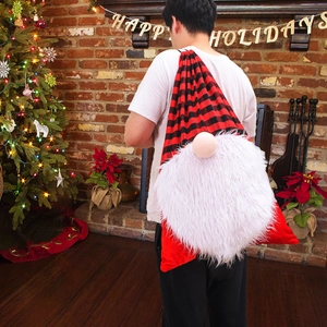 Grand sac cadeau de Noël gnome avec barbe en peluche et design en flanelle rouge