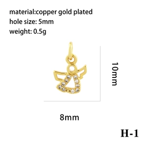 Detailed specs of copper gold plated angel pendant with size 10x8mm and 5mm hole