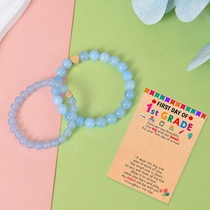 Natural stone heart bracelet set with Back to School card for mother and daughter