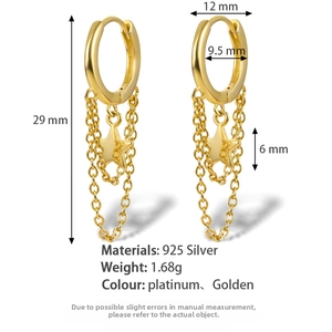 Detailed dimensions of 925 sterling silver star fringe earrings with length measurements