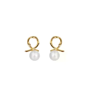 Elegant gold twisted hoop pearl earrings for women with minimalist crossover design