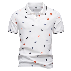 Polo Da Uomo Manica Corta Cotone Piqué Casual Estate Stampa Lettere Geometriche Colletto Risvoltato Finiture A Contrasto Moda