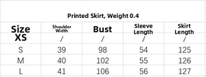 Tableau des tailles détaillé pour la robe longue imprimée à col en V avec mesures