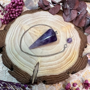 Amethyst Pendulum Natural Crystal Hexagonal Cone Pendant Healing Divination Tool With Silver Tone Metal Chain