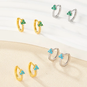 Orecchini A Cerchio In Argento Sterling 925 Per Donna Zirconia Cubica Colorata Design Fiore Trifoglio Gioielli Moda