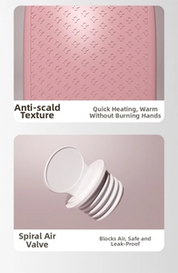 Détail de bouillotte rose montrant la texture anti-brûlure et le bouchon hermétique