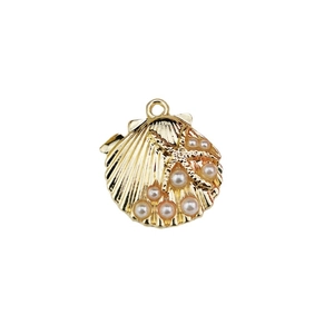 Golden scallop shell pendant with starfish and pearls for DIY jewelry making