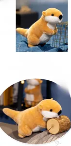 Close-up of soft plush marmot toy featuring cute facial details and fluffy brown texture