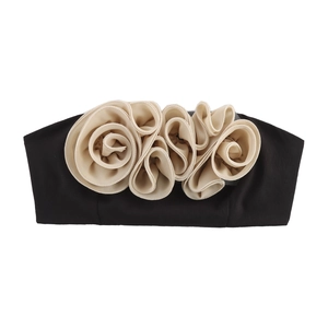 Top A Tubo Sexy Con Fiori 3D In Rete Senza Spalline Arricciato Corto Estate Party Slim Fit Senza Maniche Per Donna
