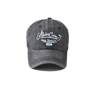 Vintage washed dark grey cotton baseball cap with embroidered New York City NYC lettering