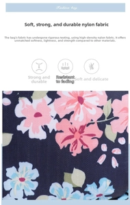 Detail of high-density nylon fabric featuring a vintage floral print and smooth texture