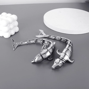 Bracelets dauphins polis en acier inoxydable style hip-hop avec maillons articulés pour homme