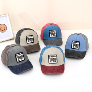 Kids color-block baseball cap with dinosaur embroidery patch in five assorted colors