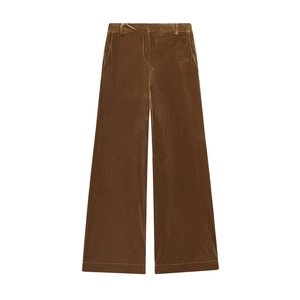 Ensemble mode pour femme en velours marron foncé avec veste col en V et pantalon évasé