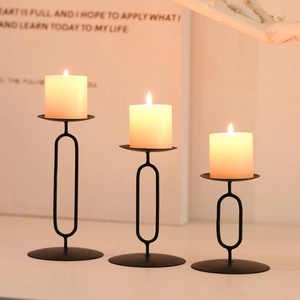Modern black metal candle holder set of 3 for romantic dining table home decor