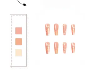 Detail of long ballerina nails with orange pink gradient and white daisy floral patterns