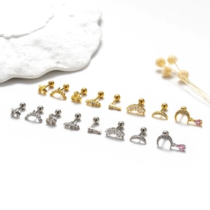 Elegant stainless steel stud earrings set featuring star and moon designs with cubic zirconia