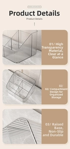 Detailed macro view showing fluted texture and raised bottom of clear desktop organizer