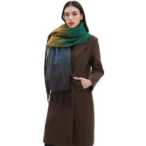 Women's autumn knit shawl scarf featuring gradient colors and elegant tassel fringe