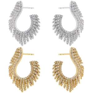 Feather Wing Stud Earrings Brass Micro Pave Cubic Zirconia Bohemian Luxury Fashion Jewelry For Women Elegant Wing Shape