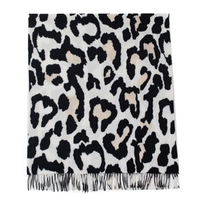 Fashionable cow stripe scarf with black white gray pattern and fringe tassels