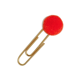 Creative gold metal paperclip bookmark featuring a decorative red pom pom ball for students