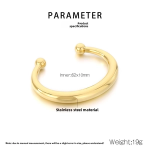 Détails du bracelet jonc ouvert doré en acier inoxydable avec embouts sphériques
