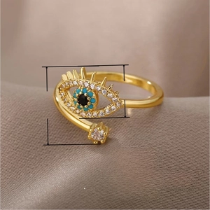 Luxury gold plated Evil Eye open ring with AAA+ zircons and blue stone details