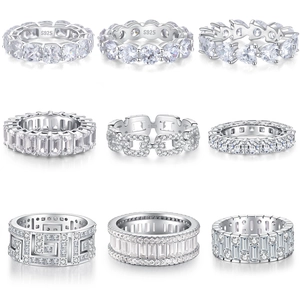 925 Sterling Silver Eternity Ring For Women Men Full Zirconia Heart Square Emerald Cut Stackable Band Jewelry