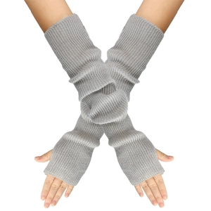Lange graue Strickhandschuhe mit Armstulpen-Design für wohlige Winterwärme