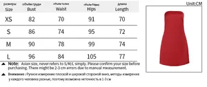 Detailed size chart for the elegant red strapless satin mini dress in XS to L