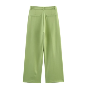 Pantalon large pour femme vert clair en tissu fluide avec poches à l'arrière