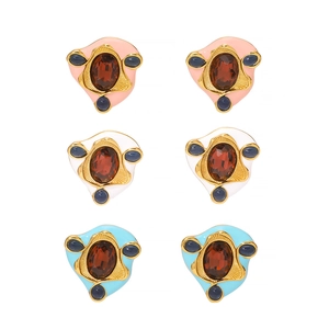 Vintage style colorful zircon earrings set in gold stainless steel for women