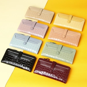 Women's long crocodile pattern leather wallets in eight colors with multi-card slots