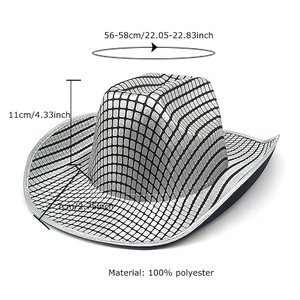 Cappello da cowboy con paillettes argento in stile western con misure e 100% poliestere