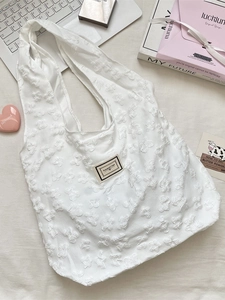 3D Floral Jacquard Shoulder Bag Polyester Large Capacity Casual Tote Handbag Women Sweet Style