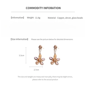Detailed size specifications for flower pearl earrings with copper and zircon materials