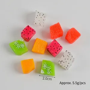 Various realistic artificial fruit cubes including dragon fruit and kiwi for DIY crafts