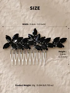 Detailed size guide for the bridal hair comb showing width 9.8cm and height 5.8cm