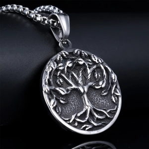 Collier pendentif Arbre de Vie en acier inoxydable argenté avec détails en relief fin
