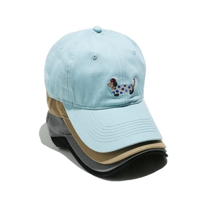 Classic cotton baseball cap with sausage dog embroidery in four versatile colors