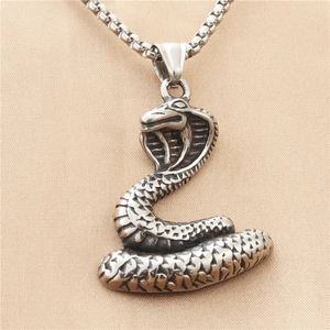 Hip hop vintage silver cobra pendant necklace with box chain for men and women